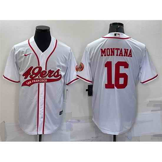 Men San Francisco 49ers 16 Joe Montana White With Patch Cool Base Stitched Baseball Jersey